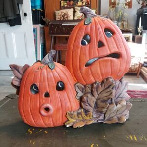Vintage Tampa Bay Mold Co Ceramic Double Pumpkin Jack-O-Lantern Halloween 13in
